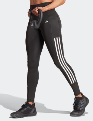 Adidas Women's Optime 3-Stripes High Waisted Leggings - Black Mix, Navy,Black Mix