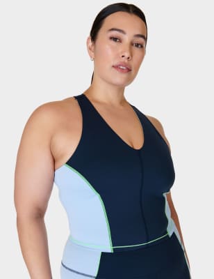 Sweaty Betty Women's Power Colour Block V-Neck Racerback Vest Top - XL - Duck Egg, Duck Egg