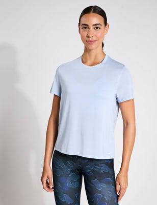 Reebok Women's Chill Athletic Crew Neck Open Back T-Shirt - M - Pale Blue, Purple,Cobalt,Pale Blue