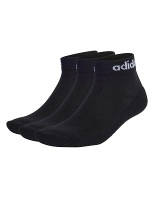 Adidas Women's 3pk Linear Cotton Rich Logo Ankle Socks - M - Black, Black,White