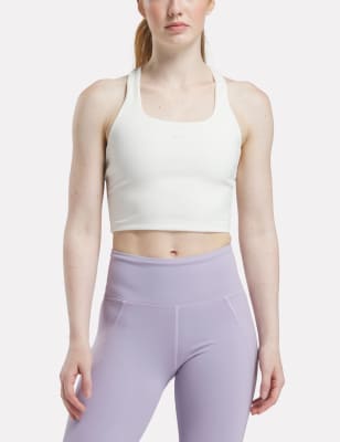 Reebok Women's Lux Square Neck Cross Back Fitted Crop Top - Soft White, Soft White