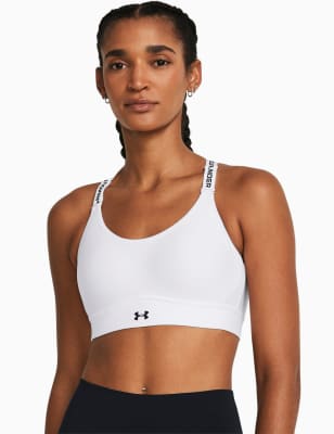 Under Armour Women's Infinity Mid 2.0 Medium Support Sports Bra (A-DD) - LDD - Black, White,Black