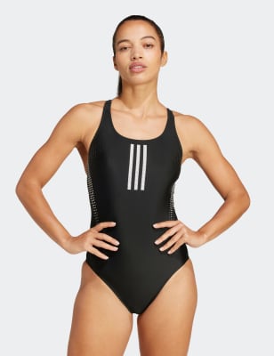 Adidas Women's 3 Stripes Graphic Scoop Neck Swimsuit - 38 - Black, Black