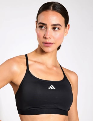 Adidas Women's AeroReact Training 3 Stripes Sports Bra - L - Black, Black,Soft Pink