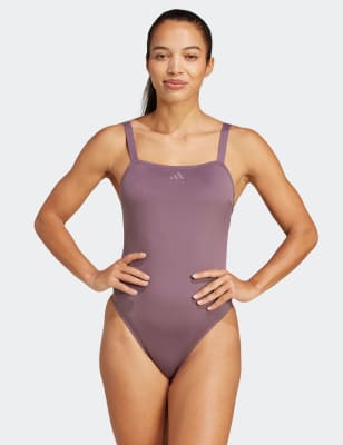 Adidas Women's Iconisea Padded U-Back Square Neck Swimsuit - 32 - Black, Black,Mauve