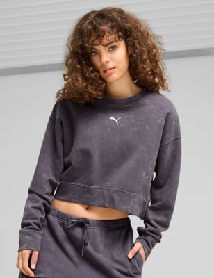 Puma Women's Dare To Relaxed Pure Cotton Crop Sweatshirt - M - Dark Grey, Dark Grey