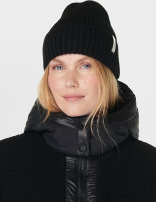 Sweaty Betty Women's Snowfall Rib Turn Up Beanie Hat - Black, Black