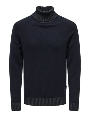 Only & Sons Men's Wool Blend Roll Neck Jumper - Navy, Navy,Beige