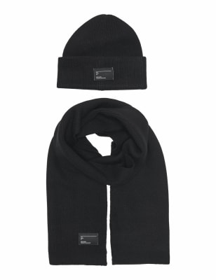 Only & Sons Men's Knitted Hat and Scarf Set - Black, Black