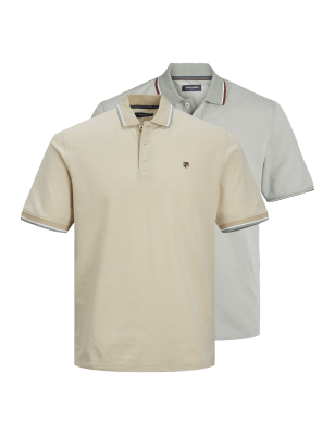 Jack & Jones Men's 2 Pack Cotton Blend Polo Shirts - Beige, Beige