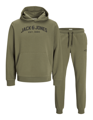 Jack & Jones Men's 2pc Cotton Rich Hoodie & Joggers Set - Khaki, Khaki