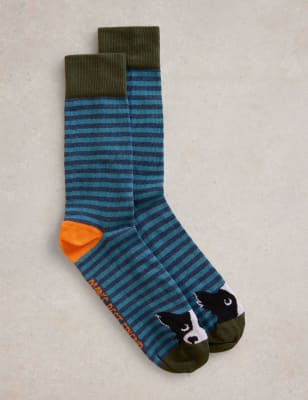 White Stuff Men's Striped Novelty Cotton Rich Socks - 7-9 - Blue Mix, Blue Mix