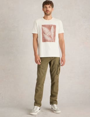 White Stuff Men's Pure Cotton Leaf Graphic T-Shirt - Natural Mix, Natural Mix