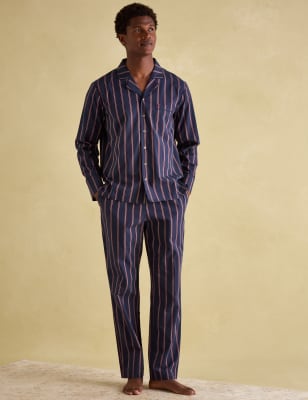 Joules Men's Pure Cotton Striped Pyjama Set - L - Navy Mix, Navy Mix