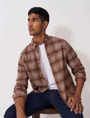 Crew Clothing Men's Pure Cotton Check Flannel Shirt - Brown Mix, Navy Mix,Brown Mix