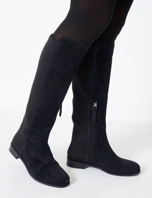 Crew Clothing Women's Suede Flat Knee High Boots - 40 - Black, Black