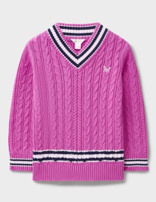 Crew Clothing Girls Pure Cotton Striped Jumper (3-12 Yrs) - 7-8 Y - White Mix, Pink Mix,White Mix