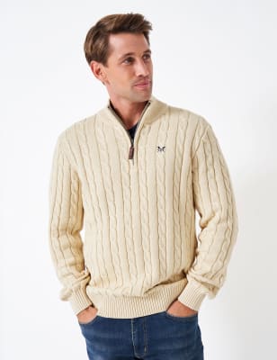 Crew Clothing Men's Pure Cotton Cable Half Zip Jumper - Dark Navy, Dark Navy