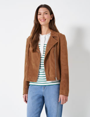 Crew Clothing Women's Suede Collared Biker Jacket - 8 - Brown, Brown