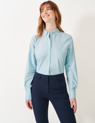 Crew Clothing Women's Pure Cotton Collared Shirt - 12 - Blue, Light Pink,White,Blue