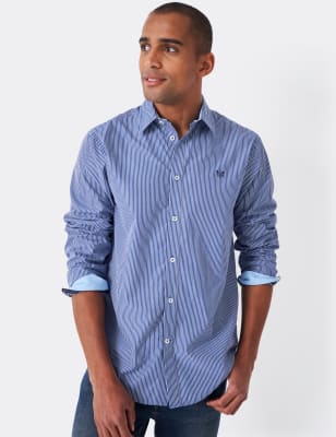 Crew Clothing Men's Regular Fit Pure Cotton Striped Poplin Shirt - Blue Mix, Navy Mix,Blue Mix