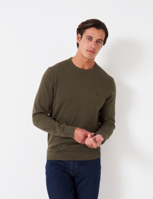 Crew Clothing Men's Cotton Crew Neck Jumper - Navy, Grey,Navy