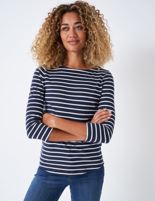 Crew Clothing Women's Jersey Striped Top - 10 - Navy Mix, Navy Mix,White Mix