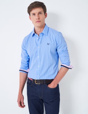 Crew Clothing Men's Slim Fit Pure Cotton Striped Poplin Shirt - Blue Mix, Blue Mix