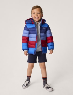 Crew Clothing Boys Lightweight Striped Hooded Padded Jacket (3-12 Yrs) - 4-5 Y - Red Mix, Red Mix