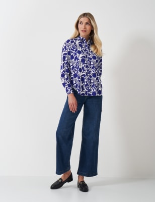 Crew Clothing Women's Linen Rich Floral Shirt - 10 - Blue Mix, Blue Mix