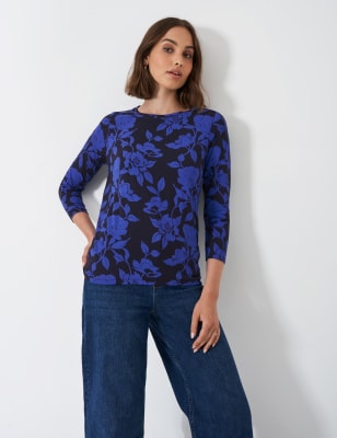 Crew Clothing Women's Floral Crew Neck Top - 10 - Blue Mix, Blue Mix