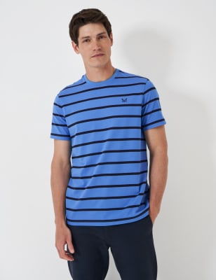 Crew Clothing Men's Pure Cotton Striped Crew Neck T-Shirt - L - Blue Mix, Blue Mix