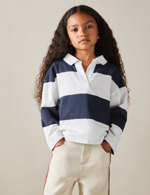 Reiss Girls Pure Cotton Striped Sweatshirt (4-14 Yrs) - 6-7 Y - Dark Blue, Dark Blue