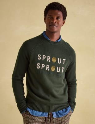 Joules Men's Christmas Crew Neck Jumper with Wool - XXL - Green, Green