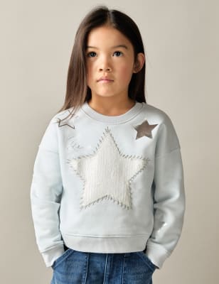 Reiss Girls Cotton Rich Star Sequin Sweatshirt (4-14 Yrs) - 12-13 - Blue Mix, Blue Mix