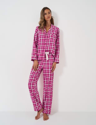 Crew Clothing Women's Pure Cotton Checked Pyjama Set - L - Pink Mix, Pink Mix