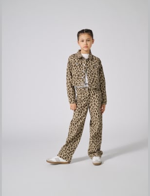 Kids Only Girls Pure Cotton Animal Print Wide Leg Jeans (8-14 Yrs) - 11y - Brown Mix, Brown Mix