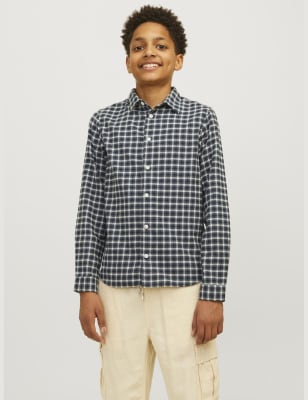 Jack & Jones Junior Boys Cotton Rich Checked Shirt (8-16 Yrs) - 16y - Green Mix, Green Mix