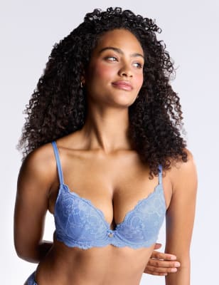 Boux Avenue Women's Aliyah Underwired Push Up Plunge Bra (B-DD) - 36C - Blue, Blue