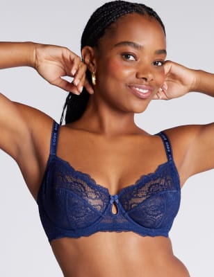 Boux Avenue Women's Gracey Lace Wired Balconette Bra (B-F) - 36DD - Berry, Navy,Blue,Berry