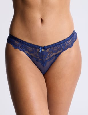 Boux Avenue Women's Harper Mesh & Floral Lace Briefs - 10 - Navy, Navy