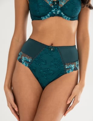 Pour Moi Women's Sofia Lace Embroidered Full Briefs - 16 - Black, Green Mix,Black,Beige