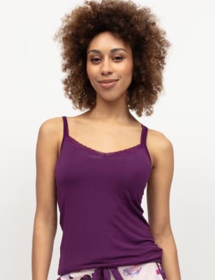 Cyberjammies Women's Modal Rich Lace Trim Hidden Support Cami Top - 10 - Dark Purple, Dark Purple