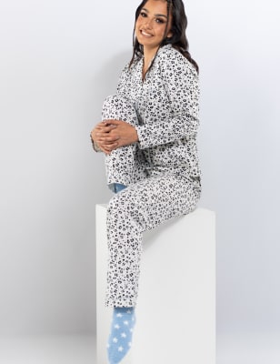 Boux Avenue Women's Pure Cotton Leopard Print Pyjama Set With Gift Bag - 8 - Ivory Mix, Ivory Mix