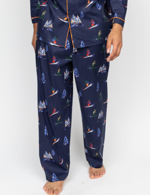 Cyberjammies Men's Cotton Modal Blend Ski Print Pyjama Bottoms - Navy Mix, Navy Mix