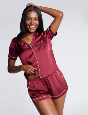 Boux Avenue Women's Satin Shortie Set - 14 - Dark Red, Dark Red