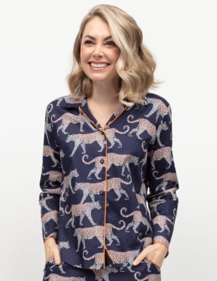 Cyberjammies Women's Cotton Modal Leopard Print Pyjama Top - 14 - Navy Mix, Navy Mix