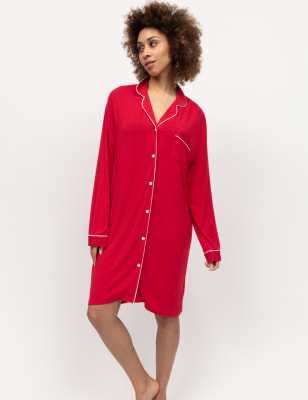 Cyberjammies Women's Modal Rich Collared Nightshirt - 28, Red