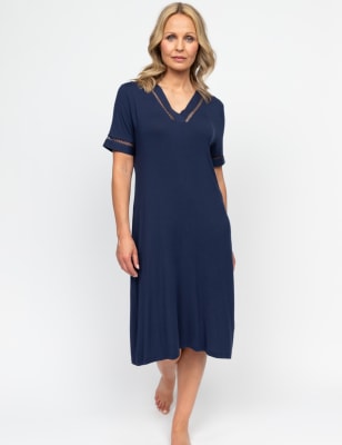 Cyberjammies Women's Jersey Lace Insert Nightdress - 16 - Navy, Navy