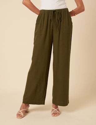 Nobody's Child Linen Rich Relaxed Wide Leg Trousers - 6REG - Black, Black